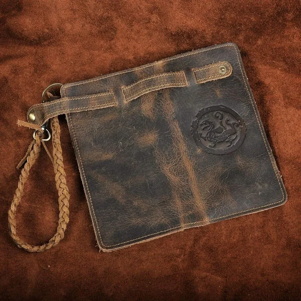 ✨Le'aokuu Men Brown Genuine Leather Organizer Checkbook Removable Chain Wallet